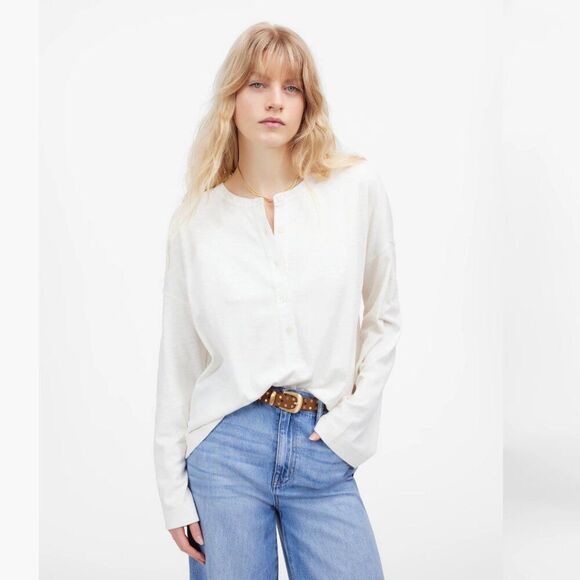 Madewell NU850 White Relaxed Henley Long-Sleeve Tee size small NWT - Picture 1 of 10